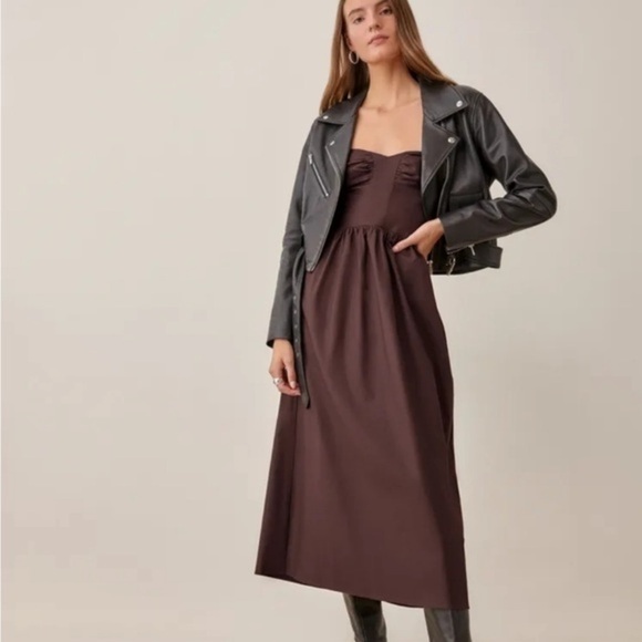 NWOT Reformation Buckley Cafe Brown Strapless Lace up Back Midi Dress size 2 - Picture 2 of 9